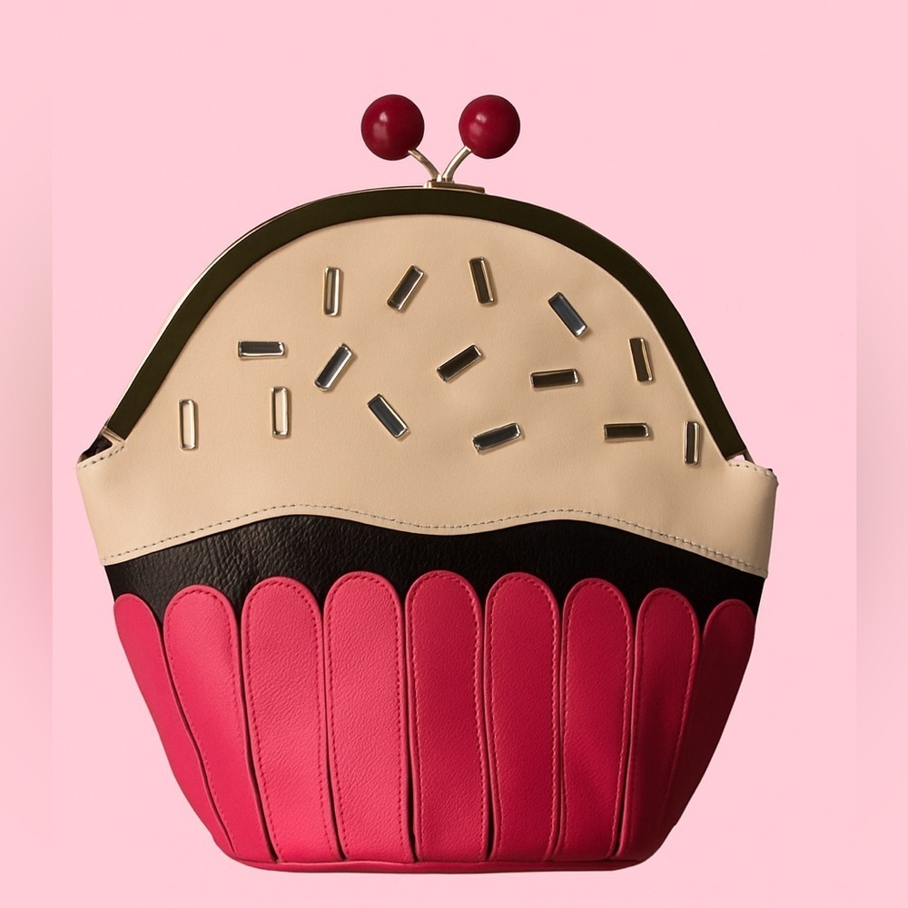 Whimsical Cupcake Clutch Purse with Cherry Kiss-Lock Closure